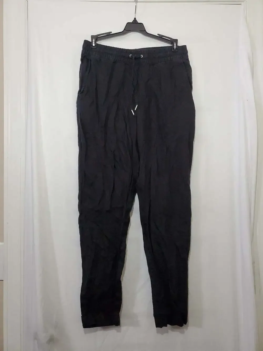 H&M L.O.G.G. Black Linen Blend Drawstring Jogger Pants Size 4
